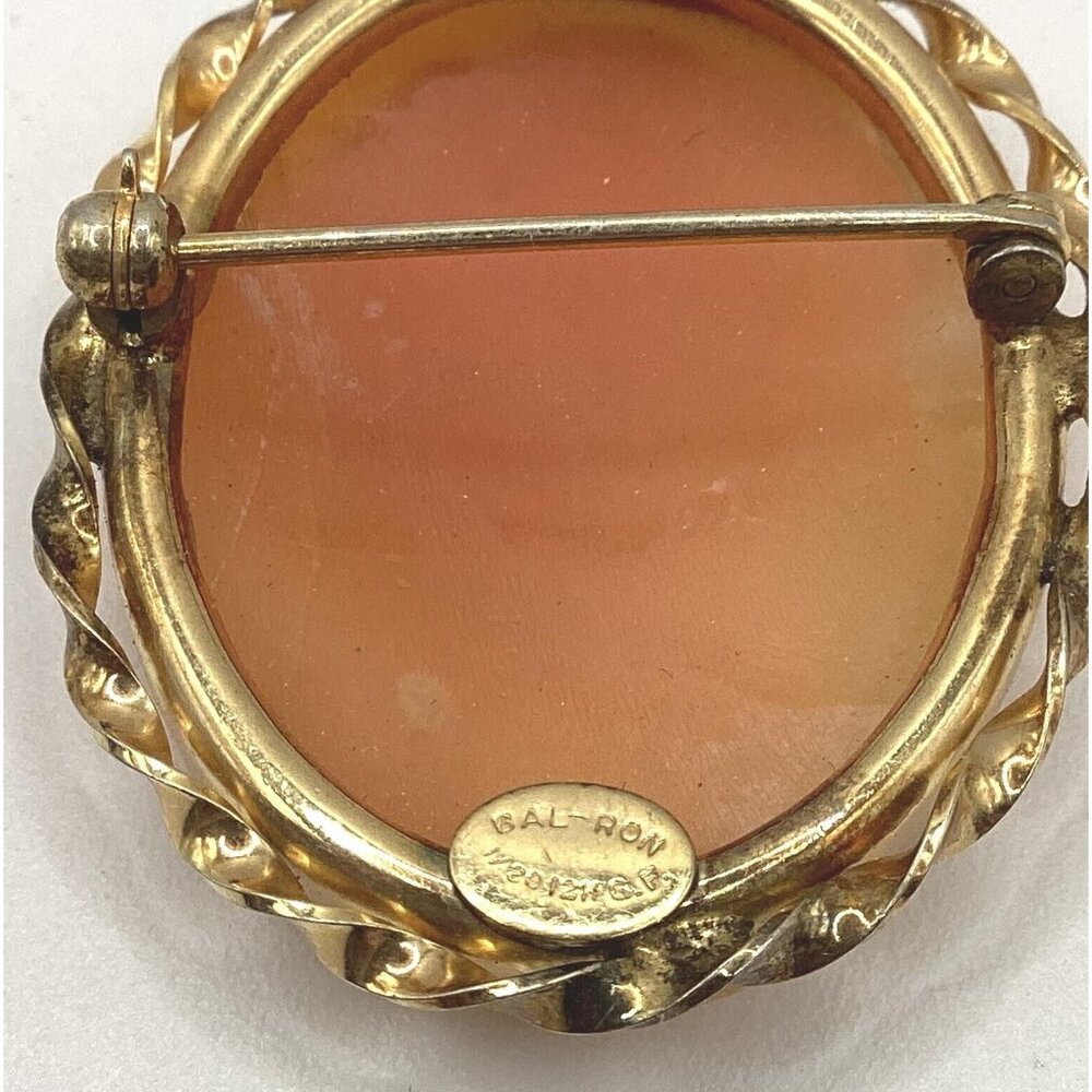 Bal Ron Gold Filled Framed Carved Shell Victorian Portrait Cameo Brooch-Pendant - Picture 5 of 7